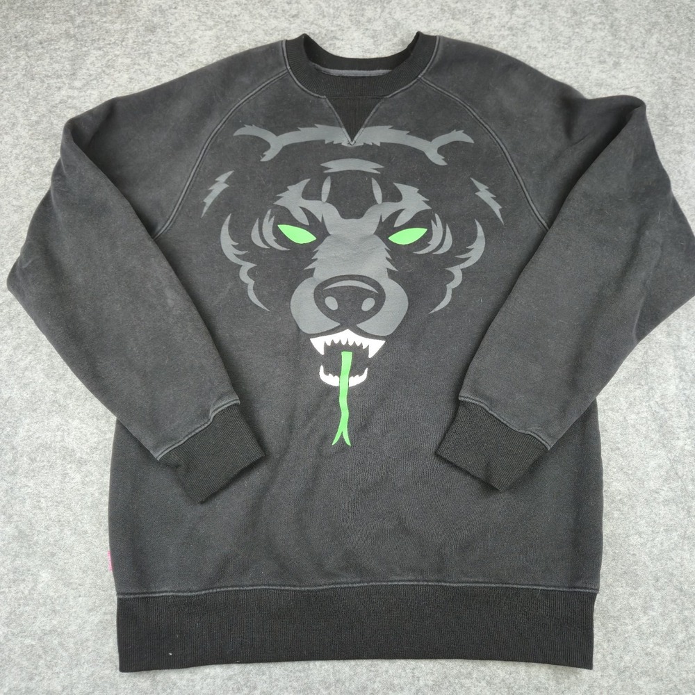 Mishka Sweater Men's Medium Black Crewneck Bear Face Graphic Streetwear Pullover
